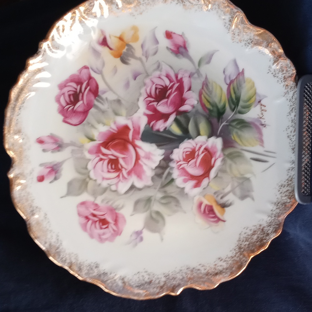 VTG Hand Painted Rose Plate
